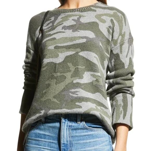Rails Juno Wool Crewneck Sweater Camo Green Large Army Utility Quiet Luxury Cozy - Picture 4 of 13